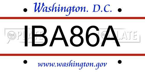 IBA86A District Of Columbia License Plate
