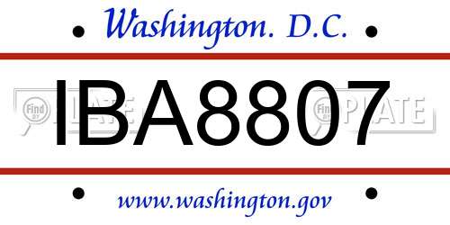 IBA8807 District Of Columbia License Plate