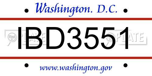 IBD3551 District Of Columbia License Plate