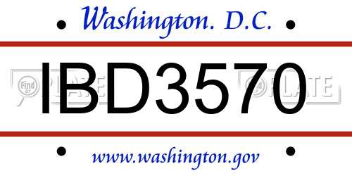 IBD3570 District Of Columbia License Plate