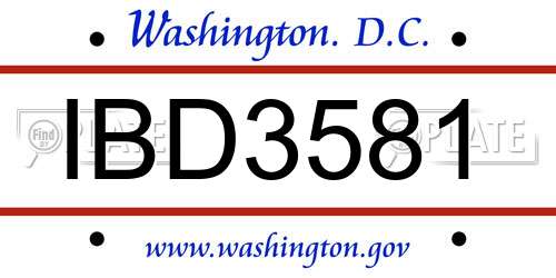 IBD3581 District Of Columbia License Plate