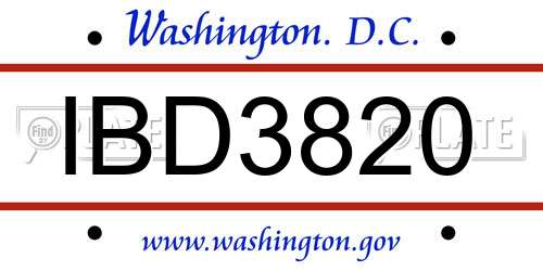 IBD3820 District Of Columbia License Plate