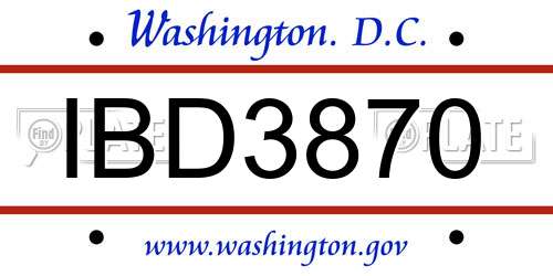 IBD3870 District Of Columbia License Plate