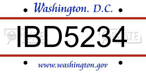 IBD5234 District Of Columbia License Plate