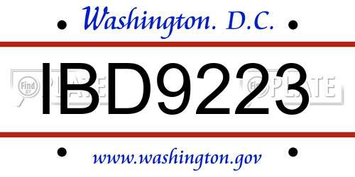 IBD9223 District Of Columbia License Plate