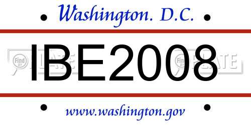 IBE2008 District Of Columbia License Plate