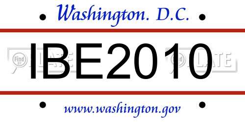 IBE2010 District Of Columbia License Plate