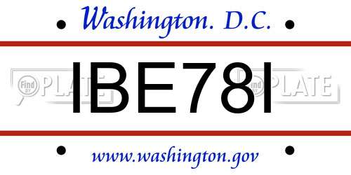 IBE78I District Of Columbia License Plate