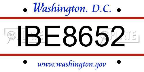 IBE8652 District Of Columbia License Plate