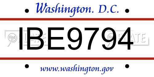 IBE9794 District Of Columbia License Plate
