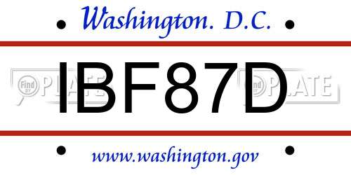 IBF87D District Of Columbia License Plate
