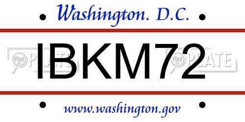 IBKM72 District Of Columbia License Plate