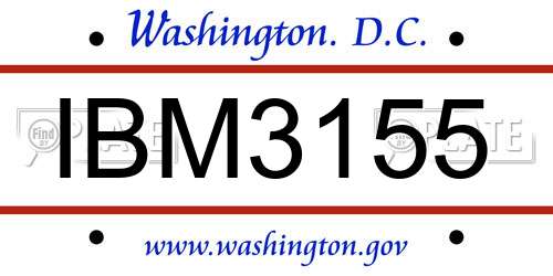 IBM3155 District Of Columbia License Plate