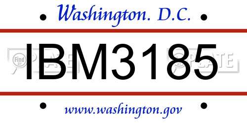 IBM3185 District Of Columbia License Plate