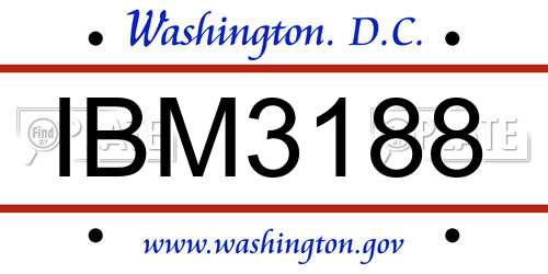 IBM3188 District Of Columbia License Plate
