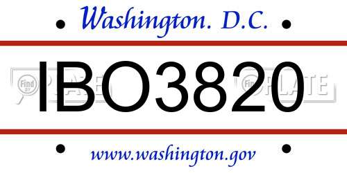 IBO3820 District Of Columbia License Plate