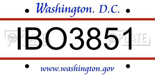 IBO3851 District Of Columbia License Plate
