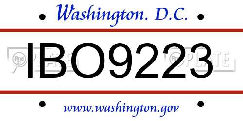 IBO9223 District Of Columbia License Plate