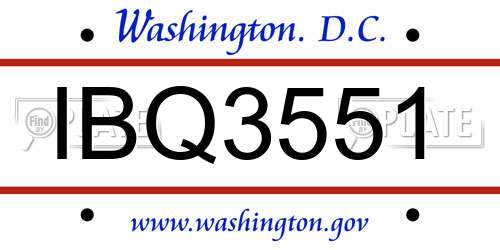 IBQ3551 District Of Columbia License Plate