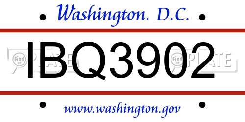 IBQ3902 District Of Columbia License Plate