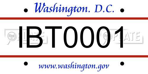 IBT0001 District Of Columbia License Plate
