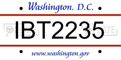 IBT2235 District Of Columbia License Plate