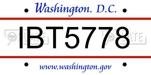 IBT5778 District Of Columbia License Plate