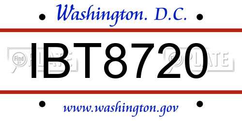 IBT8720 District Of Columbia License Plate