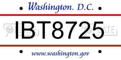 IBT8725 District Of Columbia License Plate
