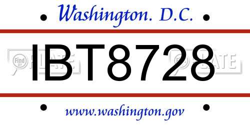 IBT8728 District Of Columbia License Plate