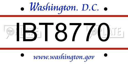 IBT8770 District Of Columbia License Plate
