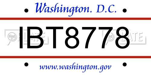 IBT8778 District Of Columbia License Plate
