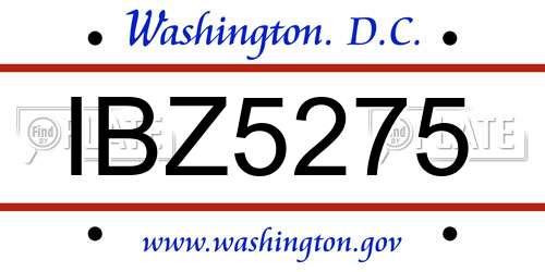 IBZ5275 District Of Columbia License Plate