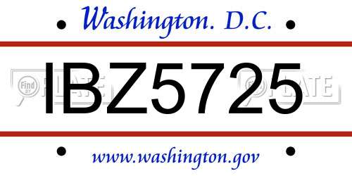 IBZ5725 District Of Columbia License Plate
