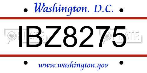 IBZ8275 District Of Columbia License Plate