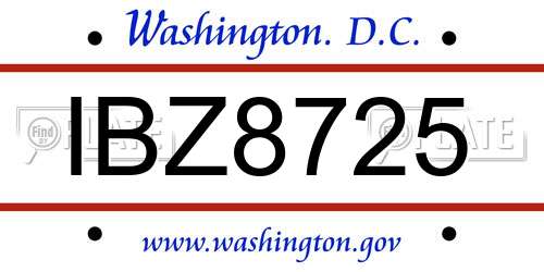 IBZ8725 District Of Columbia License Plate