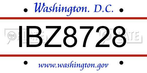 IBZ8728 District Of Columbia License Plate