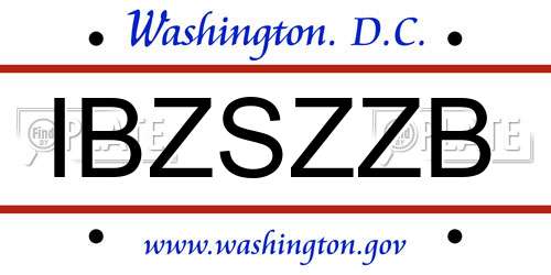 IBZSZZB District Of Columbia License Plate