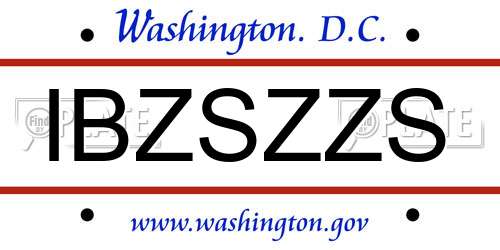 IBZSZZS District Of Columbia License Plate