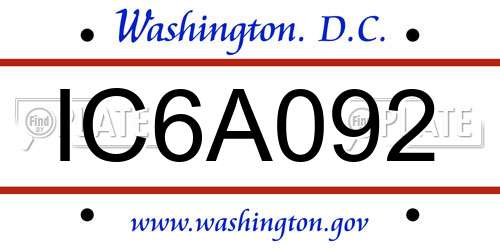 IC6A092 District Of Columbia License Plate