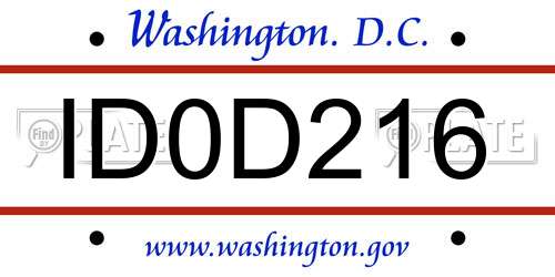 ID0D216 District Of Columbia License Plate