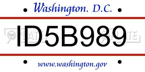 ID5B989 District Of Columbia License Plate