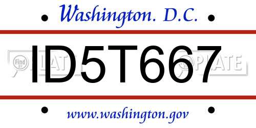 ID5T667 District Of Columbia License Plate