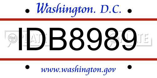 IDB8989 District Of Columbia License Plate