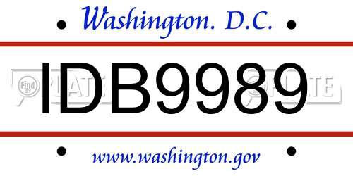 IDB9989 District Of Columbia License Plate