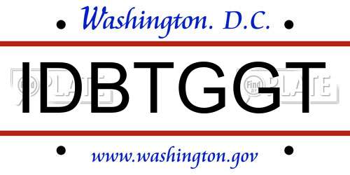 IDBTGGT District Of Columbia License Plate