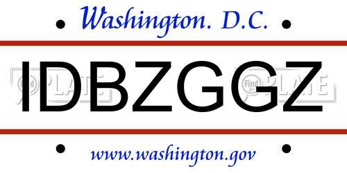 IDBZGGZ District Of Columbia License Plate