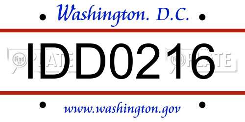 IDD0216 District Of Columbia License Plate