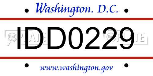 IDD0229 District Of Columbia License Plate
