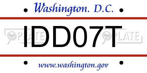 IDD07T District Of Columbia License Plate